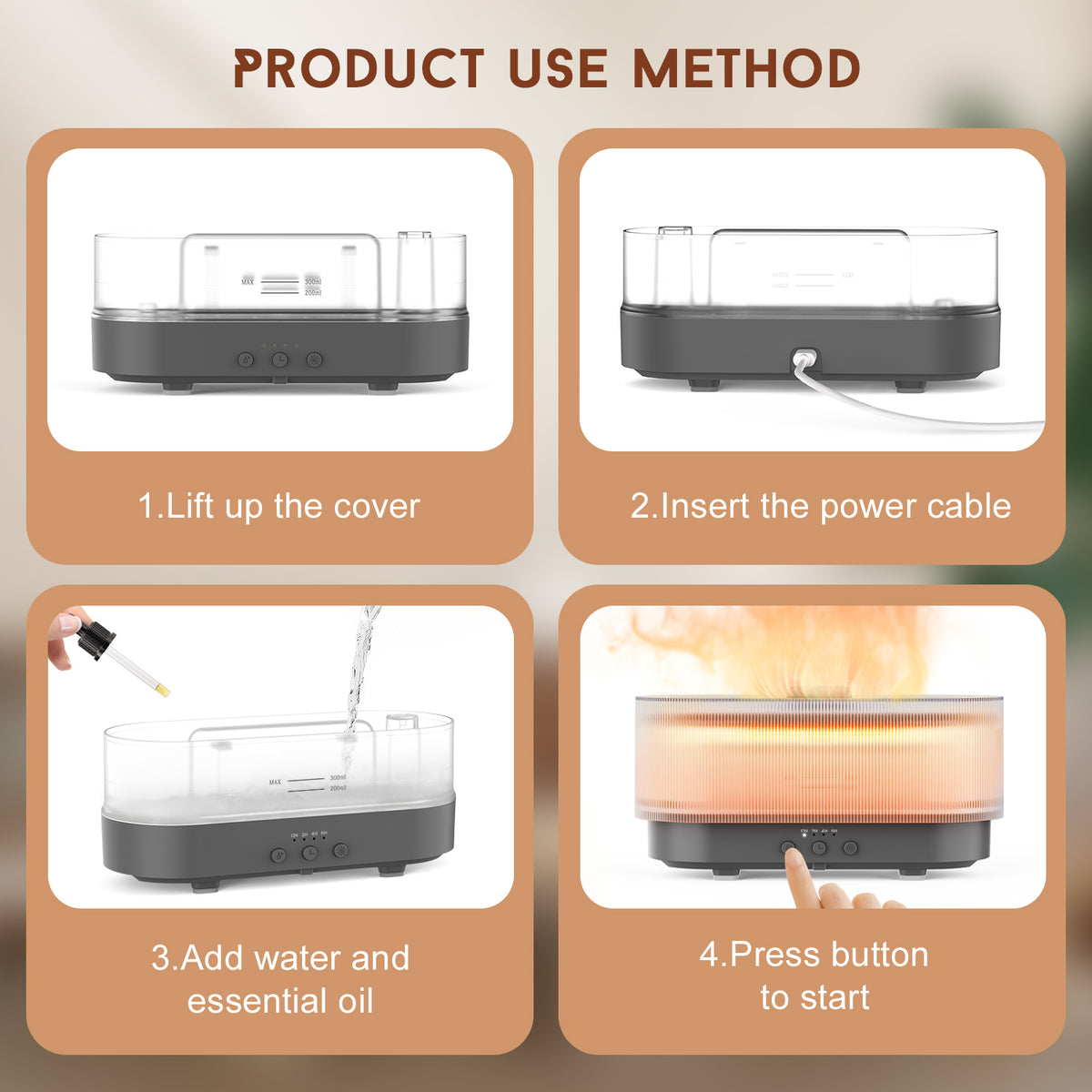 300ML Aromatherapy Flame Light Humidifier